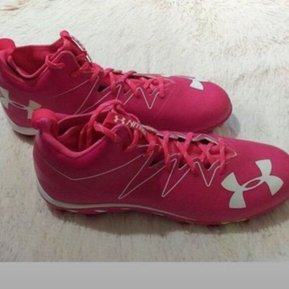 Pink Under Armour Nitro Mid Football Cleats - Picture 4 of 5